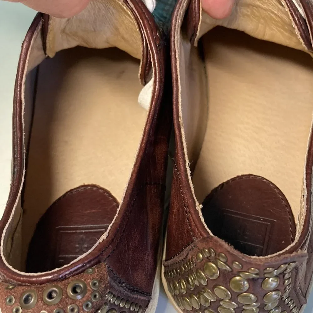 Frye Kira Studded Low Sneaker Brown Leather 7